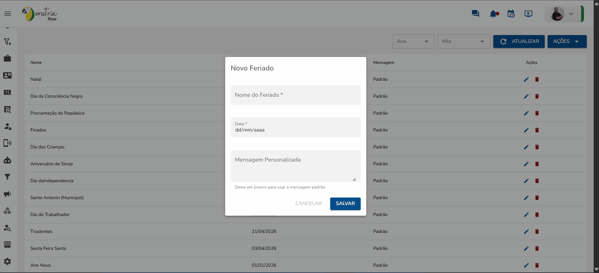 Menu - Config - Feriados 3