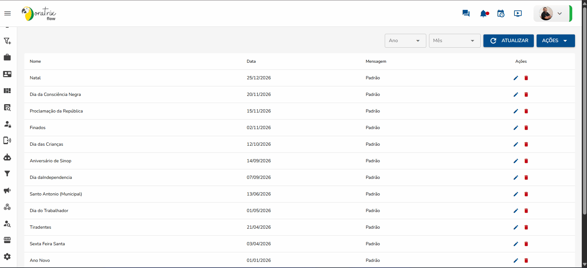 Menu - Config - Feriados 2